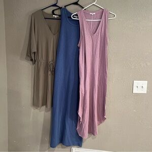 Z Supply Sz Medium LOT of 3 Cotton Dresses Lilac Blue Olive Green Summer Comfort